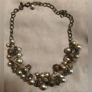 Chico’s bronze silver tone leather beaded necklace.